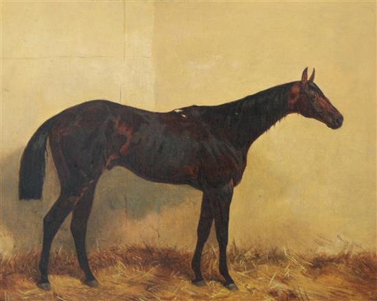 Harry Hall (1814-1882) Gross Twist and Makey, Portraits of horses in stables 15 x 19in.